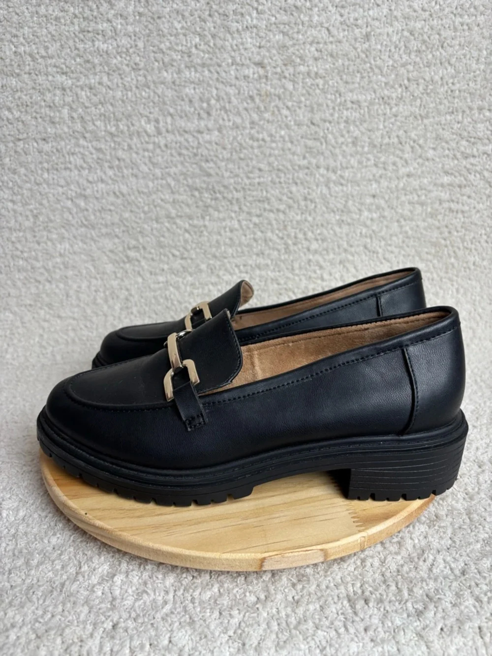 Rachel Zoe Shoes Womens 8.5 Black Mila Slip‎ On Chunky Horse Bit Lug Sole Loafer